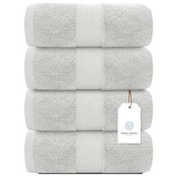 White Classic Luxury Bath Towels Set of 4 Large - 700 GSM Cotton Ultra Soft Bath Towels 27x54 | High...