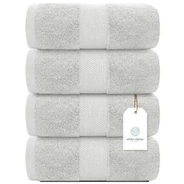 White Classic Luxury Bath Towels Set of 4 Large - 700 GSM Cotton Ultra Soft Bath Towels 27x54 | High...