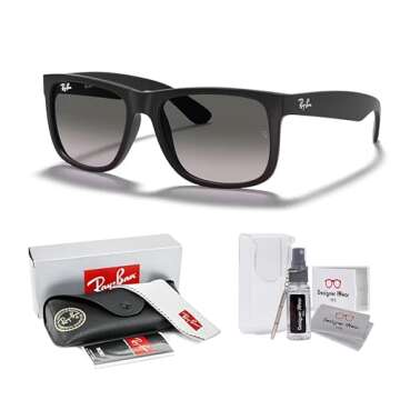 Ray-Ban RB4165 JUSTIN 601/8G 55M Rubber Black/Grey Gradient Sunglasses For Men For Women + BUNDLE wi...