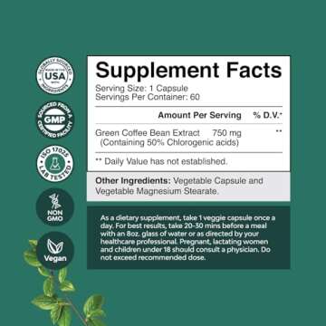 Natural Green Coffee Bean Extract for Weight Loss Support and Energy Boost