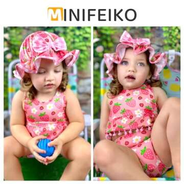 MINIFEIKO 2T Toddler Baby Girls Swimsuit Strawberry Bathing Suit Reversible Bikini 2-3T