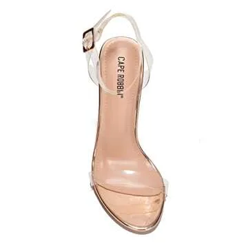 Cape Robbin Maria-2 Clear Strappy Rose Gold Block High Heel Open Toe Sandal (Rose Gold, 9)
