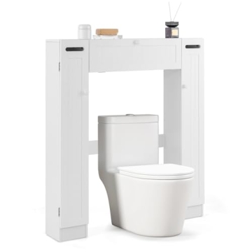 Giantex Over-The-Toilet Storage Cabinet - Freestanding Toilet Organizer with Doors, Adjustable Shelv...