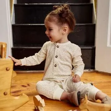 Modern Moments by Gerber Baby Girls' Long Sleeve Long Leg Slouch Romper, Ivory Ditsey Floral, 6-9 Months