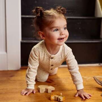 Modern Moments by Gerber Baby Girls' Long Sleeve Long Leg Slouch Romper, Ivory Ditsey Floral, 6-9 Months