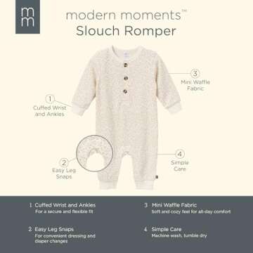 Modern Moments by Gerber Baby Girls' Long Sleeve Long Leg Slouch Romper, Ivory Ditsey Floral, 6-9 Months