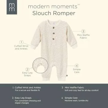 Modern Moments by Gerber Baby Girls' Long Sleeve Long Leg Slouch Romper, Ivory Ditsey Floral, 6-9 Months