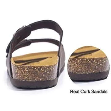 FITORY Mens Sandals, Arch Support Slides with Adjustable Buckle Straps and Cork Footbed Brown Size 11