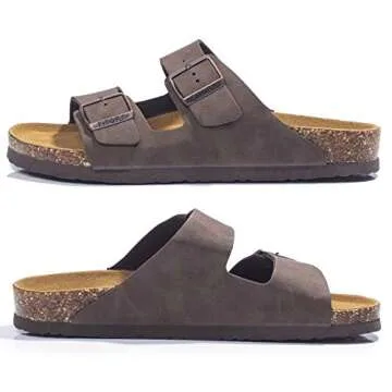 FITORY Mens Sandals, Arch Support Slides with Adjustable Buckle Straps and Cork Footbed Brown Size 11
