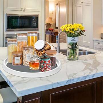 Set of 2, 12 Inch Non-Skid Lazy Susan Organizer, Pantry Lazy Susan Turntable for Cabinet, Kitchen Cabinet Organizer, Pantry Organization and Storage -White/Gray