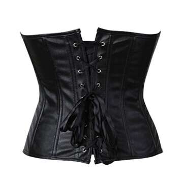 Kranchungel Women's Punk Rock Faux Leather Corset Retro Goth Waist Cincher Basque Bustier X-Large Black