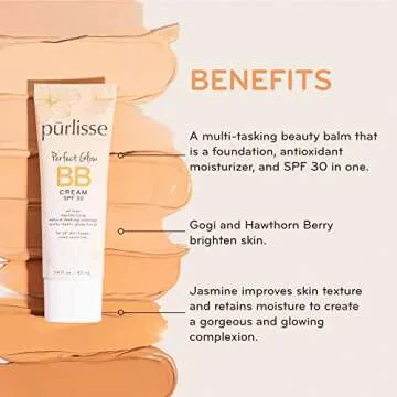 Purlisse Perfect Glow BB Cream with SPF 30 - Matte Meets Dewy Finish - Enriched with Goji & Hawthorn Berry to Help Improve Skin Texture & Radiance - Light Warm (1.4 oz)