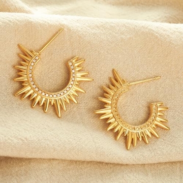 MTMY Dainty Gold Stud Earring for Women 14K Gold Plated Tiny Charm Cubic Zirconia Studs Earrings Cute Simple Earrings Jewelry (cz spike C)