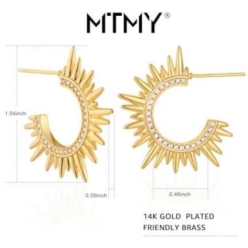MTMY Dainty Gold Stud Earring for Women 14K Gold Plated Tiny Charm Cubic Zirconia Studs Earrings Cute Simple Earrings Jewelry (cz spike C)