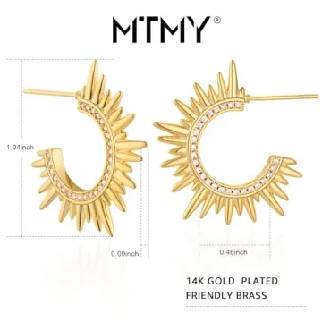 MTMY Dainty Gold Stud Earring for Women 14K Gold Plated Tiny Charm Cubic Zirconia Studs Earrings Cute Simple Earrings Jewelry (cz spike C)