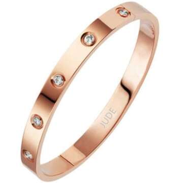 Jude Jewelers Classical Plain Stainless Steel Cubic Zircon Filled Bangle Bracelet (Rose Gold)