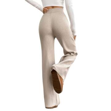 MakeMeChic Women's Wide Leg Pants Ribbed Knit High Waist Casual Lounge Pants Apricot S