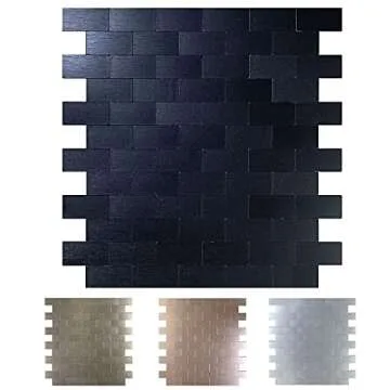 XUANINY 5-Sheet Peel and Stick Metal Backsplash Tiles, Self Adhesive Brushed Aluminum Subway 3D Wall...