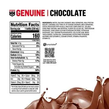 Muscle Milk Genuine Protein Shake, Chocolate, 25g Protein, 11.16 Fl Oz (Pack of 12), Packaging May V...