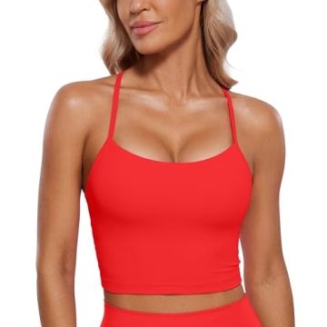 CRZ YOGA Women's Butterluxe Y Back Longline Sports Bra - Comfy Spaghetti Strap Crop Tank in Bright R...