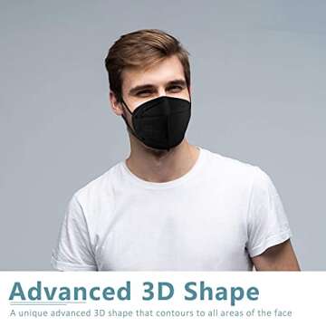 ChiSip KN95 Face Mask, 5-Ply Cup Dust Safety Masks, Breathable Protection Masks Against PM2.5 for Men & Women, Black