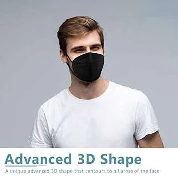 ChiSip KN95 Face Mask, 5-Ply Cup Dust Safety Masks, Breathable Protection Masks Against PM2.5 for Men & Women, Black