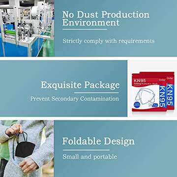 ChiSip KN95 Face Mask, 5-Ply Cup Dust Safety Masks, Breathable Protection Masks Against PM2.5 for Men & Women, Black