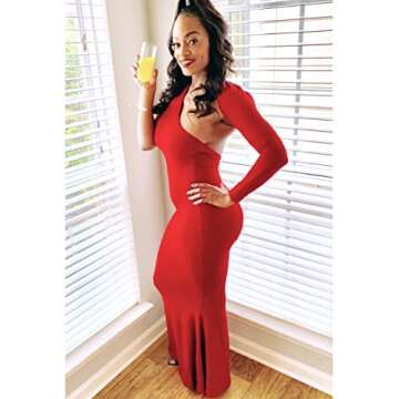 BEAGIMEG Women's Sexy Elegant One Shoulder Backless Evening Long Dress Red