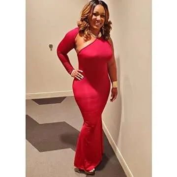 BEAGIMEG Women's Sexy Elegant One Shoulder Backless Evening Long Dress Red