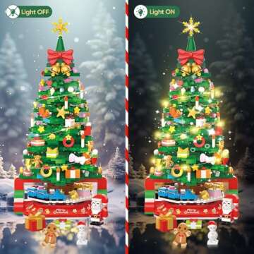 Hadrono Advent Calendar 2024 Christmas Tree Building Block Set, 1188PCS 24 Days Countdown Calendar Building Toy Set with Rotating LED Light, Creative Gift for Kids & Adults Ages 8+, Green