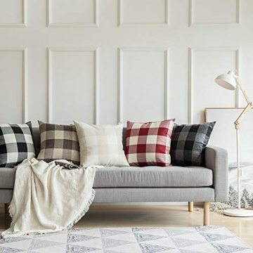 MIULEE Pack of 2 Farmhouse Buffalo Check Plaids Polyester Linen Soft Soild Decorative Square Throw Pillow Covers Outdoor Home Decor Cushion Case for Sofa Bedroom 18x18 Inch Cream White and White