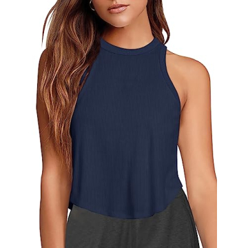 Womens Summer Crop Tank Flowy Going Out Tops Muscle Tank Casual Racerback Yoga Athletic Shirts Sleev...