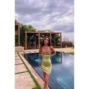 Bacmaze Y2K Dress Sexy Strapless Strap High Slit Bodycon Dresses Mini Sleeveless Cutout Slim Summer Night Party Dress Green Floral