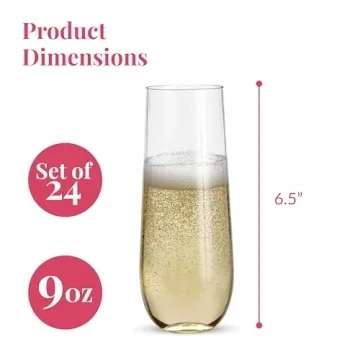 Prestee Stemless Plastic Champagne Flutes - 24 Pack