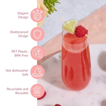 Prestee Stemless Plastic Champagne Flutes - 24 Pack