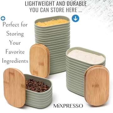 Mixpresso 3 Pcs Olive Green Canisters Sets For The Kitchen, Airtight Plastic Canister With Bamboo Lid, Coffee And Sugar Canister Set, Decorative Sugar Container, Kitchen Decor For Counter