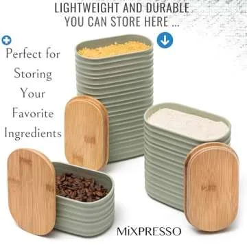 Mixpresso 3 Pcs Olive Green Canisters Sets For The Kitchen, Airtight Plastic Canister With Bamboo Lid, Coffee And Sugar Canister Set, Decorative Sugar Container, Kitchen Decor For Counter