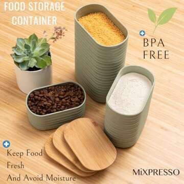 Mixpresso 3 Pcs Olive Green Canisters Sets For The Kitchen, Airtight Plastic Canister With Bamboo Lid, Coffee And Sugar Canister Set, Decorative Sugar Container, Kitchen Decor For Counter