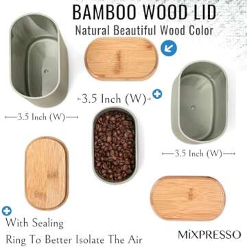 Mixpresso 3 Pcs Olive Green Canisters Sets For The Kitchen, Airtight Plastic Canister With Bamboo Lid, Coffee And Sugar Canister Set, Decorative Sugar Container, Kitchen Decor For Counter