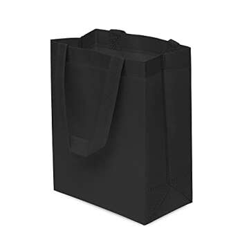 ZENPAC Reusable Black Gift Bags with Handles, Canvas Fabric Cloth Tote for Small Business, Merchandise, Holidays and Party Favors, Bulk, 8x4x10 12 Pack