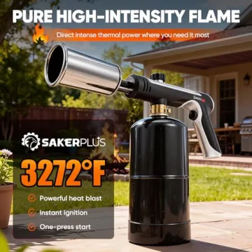 Sakerplus Propane Torch - 3272°F Flame Thrower Gun with Adjustable Flame & Safety Lock for Grilling...