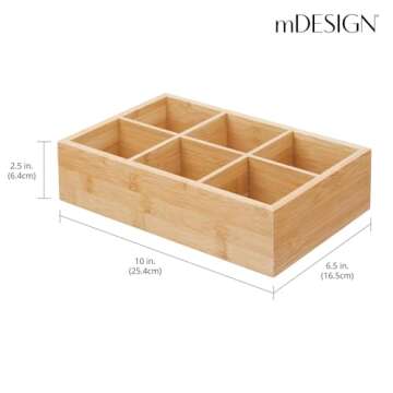 mDesign Bamboo Tea & Food Storage Organizer Container Box - Wooden Holder Case for Tea Bags, Coffee, Snacks, Sugar, Sweeteners, and Small Packets - Echo Collection - Natural Wood