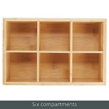 mDesign Bamboo Tea & Food Storage Organizer Container Box - Wooden Holder Case for Tea Bags, Coffee, Snacks, Sugar, Sweeteners, and Small Packets - Echo Collection - Natural Wood