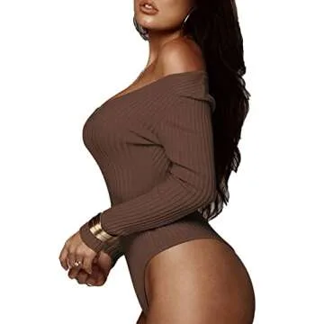 Weigou Deep V Neck Long Sleeve Bodysuits for Women