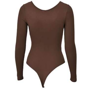 Weigou Deep V Neck Long Sleeve Bodysuits for Women