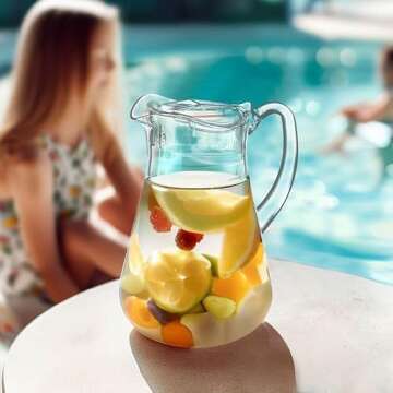 Amazing Abby - Droply - Acrylic Pitcher (64 oz), Clear Plastic Water Pitcher with Lid, Fridge Jug, B...