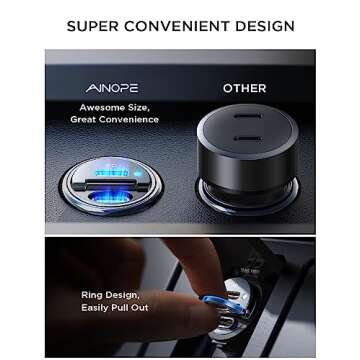 AINOPE 72W USB C Car Charger, for iPhone 16 Car Charger Fast Charging Adapter, 2-Port PD & QC3.0 Cigarette Lighter USB C Charger for iPhone 16/15/14/13 Pro Max, Samsung S23/S22, Pixel, iPad Pro
