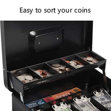 Kasten Cash Box with Combination Lock - Large Black Money Box for Cash and Valuables