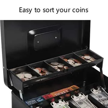 Kasten Cash Box with Combination Lock - Large Black Money Box for Cash and Valuables