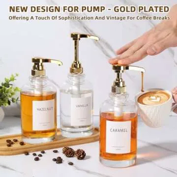 ALPIRIRAL Coffee Syrup Dispenser, Glass Syrup Pump Dispenser for Coffee Bar Accessories, Maple Syrup Bottles with Tray, Simple Syrup Bottles with 1/4oz Large Capacity Gold Pump, 3 Pack 16.9 Fl oz